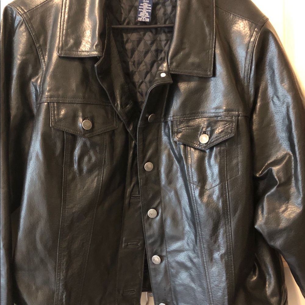 Black 100% Leather Jean Jacket Size 18/20
